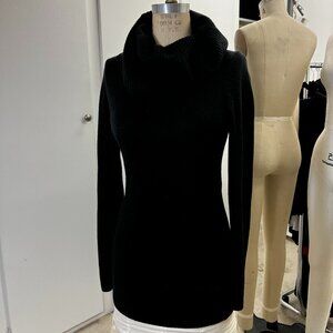 Long Black Foldover Cowl Neck Sweater